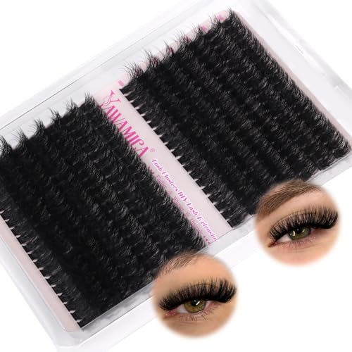 Yawamica Fluffy Lash Clusters Thick 200D Volume Eyelash Clusters 14-20mm Wispy Individual Lashes D Curly Cluster Eyelash Extensions 240pcs DIY Lash Extension for Beginners