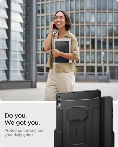 Image of Spigen Rugged Armor Pro | Samsung Galaxy Tab S11 Ultra Case [S Pen Holder] [Trifold Stand] 14.6 inch Folio Full Cover | TPU+PU Leather - Black