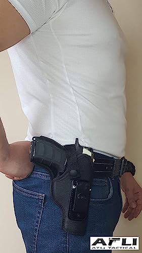 Hoppi Under Arm And Inner Waist Gun Holster - Concealed Carry Shoulder Weapon Holder - For Glock Sig Sauer Canik Etc. - For Full Mid Or Compact Size Pistols, Black #TOP4
