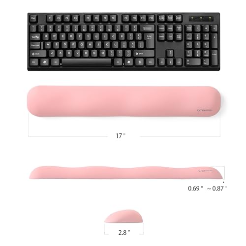 Image of UnivoColors Design-Wave Keyboard Wrist Rest, Artificial Sheepskin+Memory Foam+Ergonomic+Anti-Slip Gel, Resilience Support During Work and Gaming,Keyboard Accessory,Pink