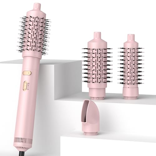 3 in 1 Rotating Hair Dryer Brush,Negative Ionic Professional Brush Blow Dryer with Detachable Brush(2' & 1.5'),3 Heats and 2 Speeds Rotating Hot Air Brush for Curling,Straight,Drying