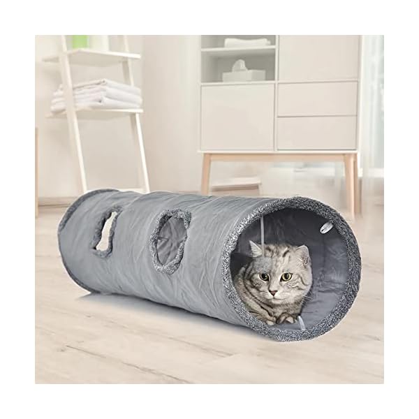 LeerKing Katzentunnel große Katzen Rascheltunnel Spieltunnel Katzenröhre Katzenspielzeug für alle Katzen Kaninchen Welpen 2 Höhlen Grau 130 * 30cm – Bild 7