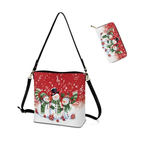 Image of HUGS IDEA Leather Purses and Handbag for Women Bucket Bag with Wrist Wallet 2 Packs