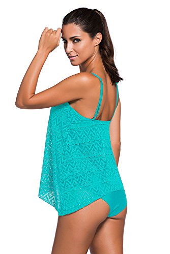 ZNCMRR Women's Stripe Tankini Top Bikini Swimwear with Brief Plus Size (XXX-Large, Light Blue) - Thumbnail 2