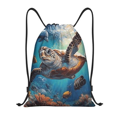 Drawstring Backpack Sports Gym Bags Draw String Bag for Women Men Sea Turtle Dolphin Fish Drawstring Bags Sackpack