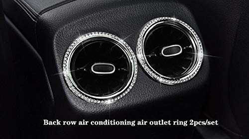 YUWATON Car Interior Trim Bling Accessories fit for Mercedes Benz New A Class B Class Modification Rhinestone Crystal Decals Accessories (Silver, Back Row air Conditioning air Outlet Ring 2pcs/Set)