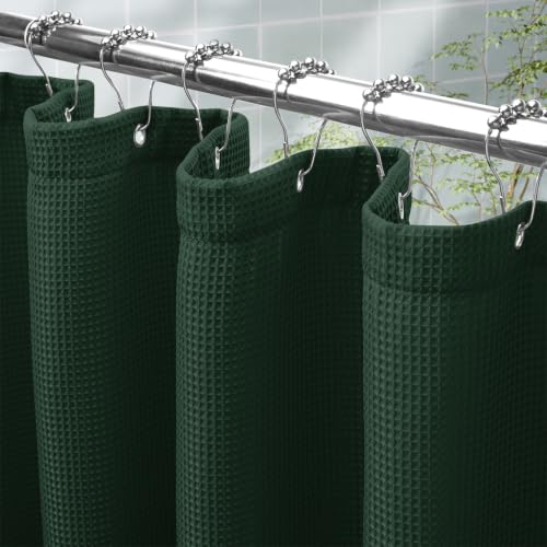 AmazerBath Dark Green Shower Curtain Waffle Textured, Deep Green Shower Curtain Fabric Thick Heavy Duty 240GSM, Hotel Quality Bathroom Shower Curtains, Premium Polyester, 72 x 72 Inches