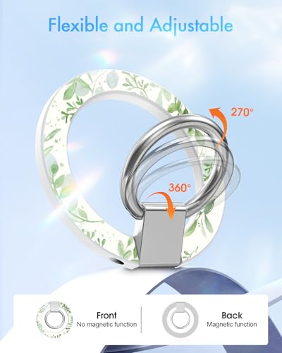 Image of Toycamp Phone Grip Ring Holder Compatible with MagSafe - Magnetic Phone Grip Stand Women Cute Painting Removable Rotatable Magnet Accessories for iPhone 17 Pro Max /16 /15 /14 /13 /12 Series, Leaves