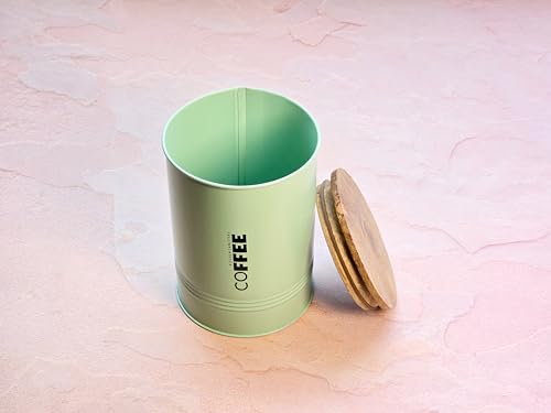 Image of JISCOVERY Airtight Tea & Sugar Container Set of 2| Metal Storage Canister with Wooden Lid for Kitchen| Storage Box for Kitchen Counter Top| 1300 ML| Light Green