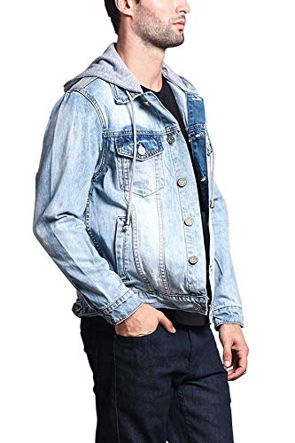 Victorious Hoodie Layered Distressed Denim Jacket With Removable Hood Dk109 - Ice - 4X-Large #TOP6