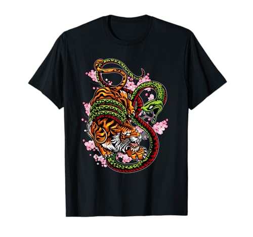 Serpiente japonesa y flor de cerezo tigre Japón Arte gráfico Camiseta