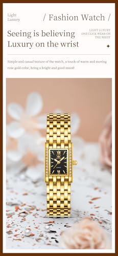 Image of OLEVS Watch for Women Stylish Analog Quartz Luxury Gold Stainless Steel Strap Diamond Black Dial Elegant Casual Ladies Watch