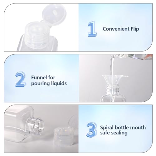 Diboniur Kulturbeutel Transparent –10-teiliges Flugzeug-Reiseset, 6 Reiseflaschen 100 ml mit 2 kleinen Trichtern, Reisezubehör für Shampoo, Creme und Lotion