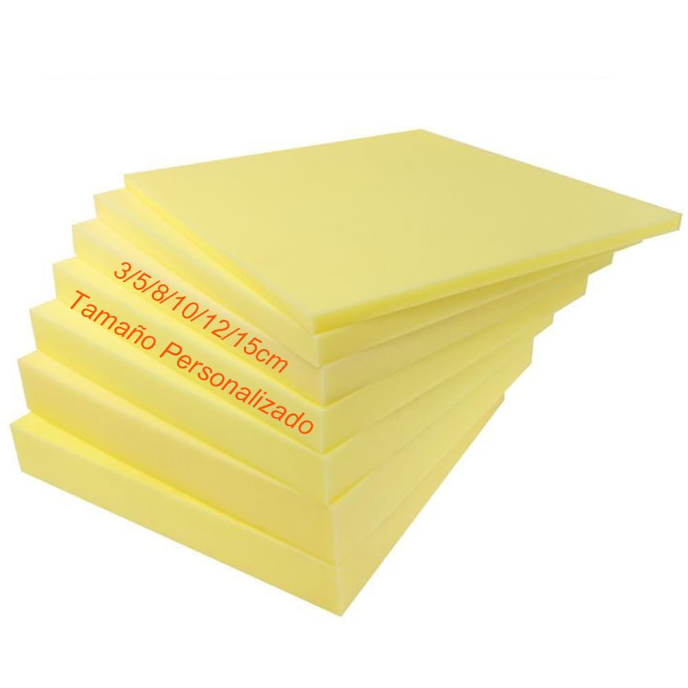 Espuma para Tapicería Amarilla,Densidad 35 kg/m³,Tamaño Personalizado,Ideal Como Repuesto de Cojín de Sofá,Asientos,Acolchado Interior/Exterior,Corte,1 pieza (Espesor 10cm-120x40cm)