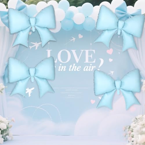 Image of 4Pcs Giant Bow Balloons, 97.5cm /38in Big Elegant Coquette Theme Balloons for Birthday Wedding Engagement & Party Large Decorations Bridal & Bachelorette Supplies (Blue)