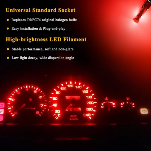 12 lámparas LED T5 para tablero automotor, rojo miniatura 4