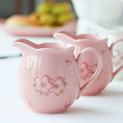 Cukiernica, pojemnik na przyprawy, ceramiczna miska na cukier, zestaw do serwowania kawy, dzbanek do śmietany - różowy dzbanek na mleko, różowy dzbanek na mleko + cukiernica, z pokrywką i dzbankiem na