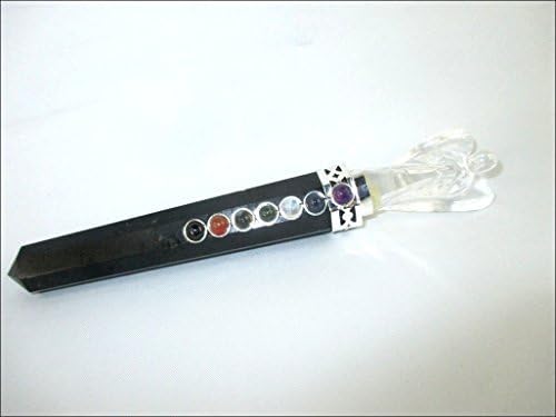 Miniatura 4 de Turmalina negra azabache con cristal Ángel Chakra Varita Stick Aprox. 5.5 pulgadas Energizado Cargado Limpiado Programado Puro Genuino Palo Libre