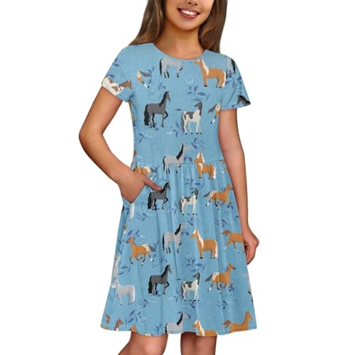 Image of Short Sleeve Dress for Girls with Pockets Cute Toddler Girl Clothes Summer 2-12