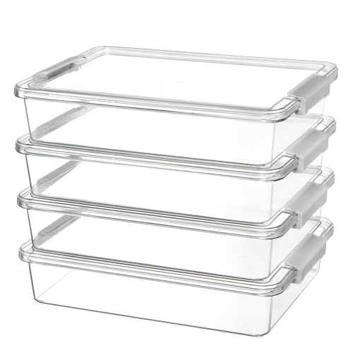 Image of Vtopmart 4 Pack 6 Qt Plastic Storage Bins with Lids, Sensory Bins, Grey | Stackable Clear Containers for Organizing School & Office Supplies, Arts & Crafts Organizers and Storage for Home, Craft Room