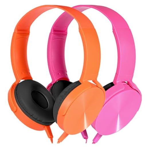 Wensdo Kids Headphones 2 Pack for School Classroom, Wired Durable Earphones Class Set for Students Children Toddler Teens Boys Girls and Adult (HY450, Orange+Pink)