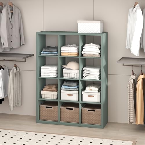 Image of Furinno Cubic Extra Thick 12-Cube Closet Organizers and Storage, Sage Green | 14.6 x 44 x 58 in, Open Shelf Closet Storage, Closet Organizer, for Wardrobe, Bedroom, Living Room
