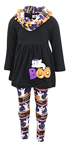 Image of Unique Baby Girls Kids Toddler 3pc Outfit Set Long Sleeve Cotton Blend Tunic Top Leggings and Scarf