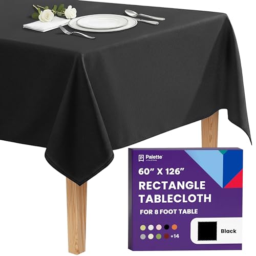 Image of Gee Di Moda Rectangle Tablecloth - 60 x 126 Inch Black Table Cloth for 8 Foot Rectangle Tables - Heavy Duty Washable Fabric - for Holiday Party, Dinner, Weddings, Baby Shower & Events