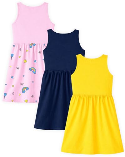 Image of Kuchipoo Girls Sleeveless Cotton Frock Dress | Printed Summer Dresses for Girls | Unicorn, Love & Floral Designs - Pack of 3