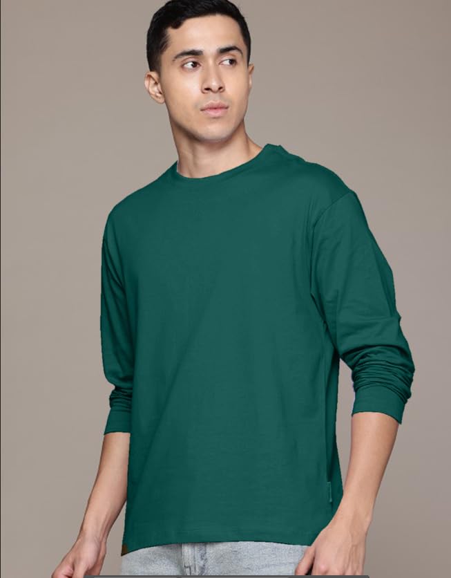 Image of Veirdo Pure Cotton Round Neck Regular Fit Solid Full Sleeve T-Shirt for Men & Boys (Available in Black, Cork, Green, Maroon, Navy, Swanwhite & White Color)