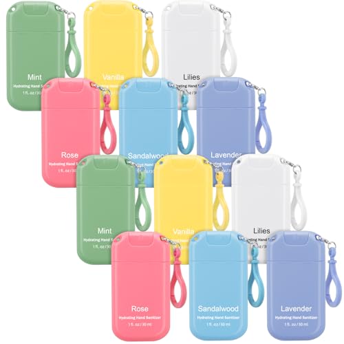 Image of 12 Pack Mist Hand Sanitizer Spray Keychain Cute Mini Hand Sanitizer Travel Size Bulk 1oz Scent Moisturizing Back to School Teacher Gift Classroom Variety Pack for Gym Purse Backpack(Colorful,Classic)