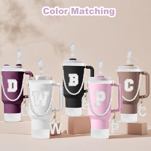 Hpebl 8PCS White for Stanley Cup Accessories 30/40 OZ Silver Bling Rhinestones Initials Charms for Stanley Decorations Tumbler Accessories Set Including Diamond Straw Topper,Spill Stopper(Letter R) - image 7