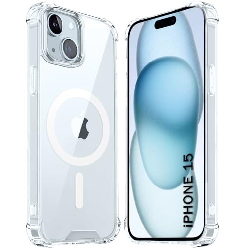 Image of TheGiftKart Shockproof Ultra-Hybrid Back Cover Case for iPhone 15 Compatible with MagSafe | 360 Protection | Crystal Clear Hard Back Cover Case for iPhone 15 (PC & TPU, Transparent Bumper)