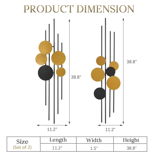 HYVAKUPPA 2 Pieces Large Metal Wall Decor 3D Modern Aesthetic Wall Sculptures 11.2''x 38.8''Luxury Geometric Circular Decor Wall Art Artwork for Bedroom Dining Living Room Wall Decorations - Image 4