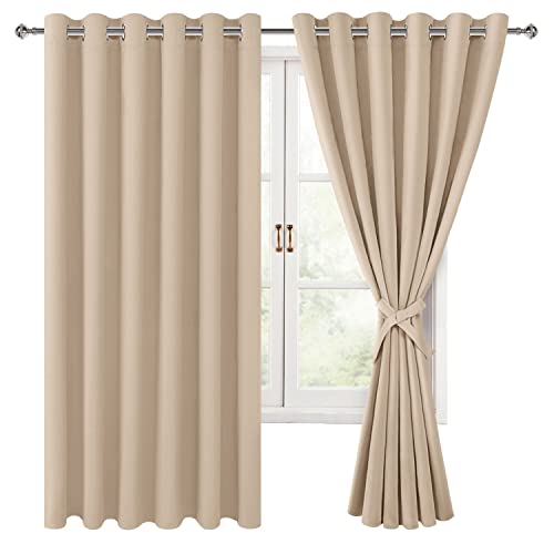 Hiasan Grommet Blackout Curtains for Bedroom 70 x 63 Inches Beige 2 Panels
