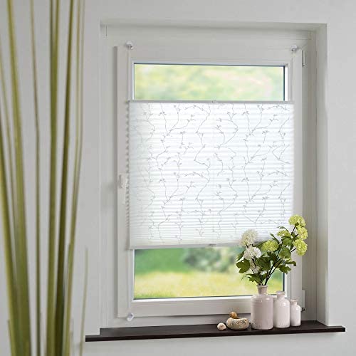 HOMELIA Klemmfix-Plissee mit Blumenmotiv, verstellbare Klemmträger, ohne Bohren, Blickdicht, einfache Montage am Fensterrahmen, Breite: 90 cm / Länge: 130 cm Cover