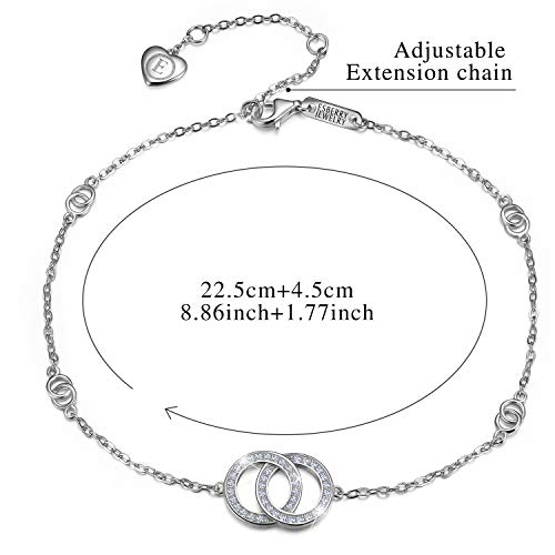 Esberry 18K Gold Plated 925 Sterling Silver 5A Cubic Zirconia CZ Double Circle/Lucky Star Ankle Bracelets Charm Adjustable Foot Jewelry for Women and Teen Girls - Image 4