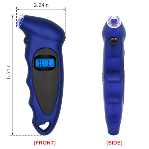 Image of KVAEY Digital Tire Pressure Gauge, 150 PSI 4 Settings Accurate Tire Gauge with Non-Slip Grip, Backlight LCD Tire Pressure Gauge Reader Checker Tool for Car Truck Bicycle Motorcycle (Blue)