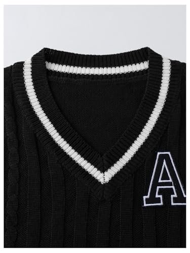 Image of Floerns Women's V Neck Letter Striped Trim Sleeveless Sweater Vest Knit Top