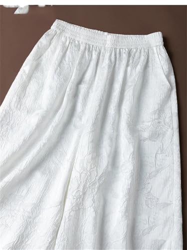Women Printed Summer White Wide Leg Trousers Casual Comfy Long Baggy Pants with Pockets2