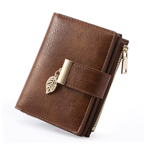 Small Wallet Women RFID Blocking Leather Bifold Wallet Credit Card Holder for Women Ladies Compact Wallet Mini Purse With Zipper Pocket