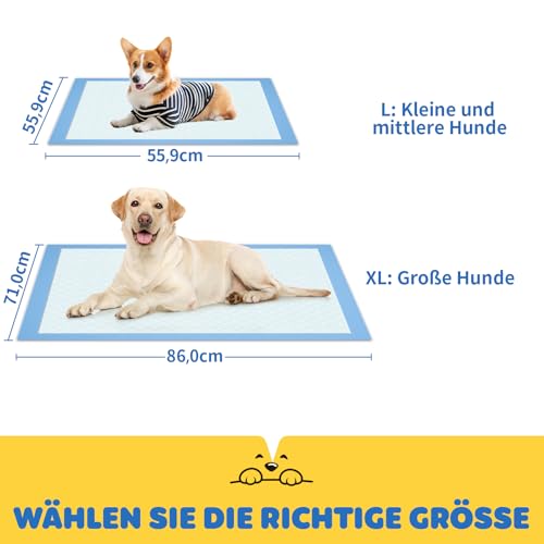 100 Stück PIPI matten für Hunde – 86 × 71 cm Extra Große welpen unterlagen mit 6 - lagigem Auslaufschutz, wickelunterlage einweg, saugstarke trainingspads für Hunde, schnelltrocknende Puppy Pads