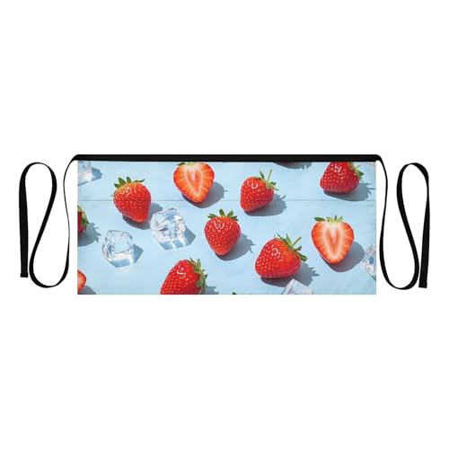 FASHON&FASCIN Server Apron with Pockets Waist Aprons Half Waitress Apron Strawberry Pattern for Gardening Restaurant,Multi24