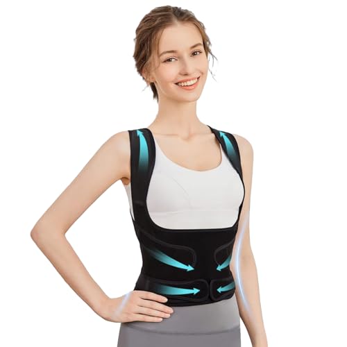Correcteur de posture pour homme et femme avec soutien dorsal réglable et sangle lombaire noire