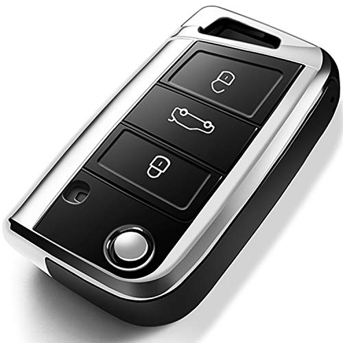 Preisvergleich Produktbild COVELL für VW Autoschlüssel Hülle, Prämie Weiches TPU Schutzhülle Schlüsselhülle für VW Volkswagen Golf Tiguan Passat Touran Lamando und Skoda Octavia A7 Autoschlüssel