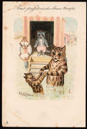 Tableaux peinture sur toile Louis Wain Animaux en posture humaine décoration chambre 60x90cm
