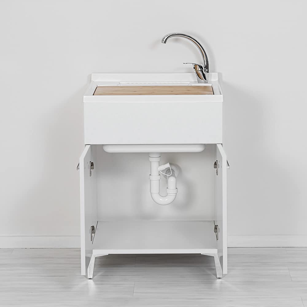 Inbagno Lavatoio con Mobile 60x50, Vasca in Resina, già Montato Completo di ASSE strofinatoio e Kit Scarico