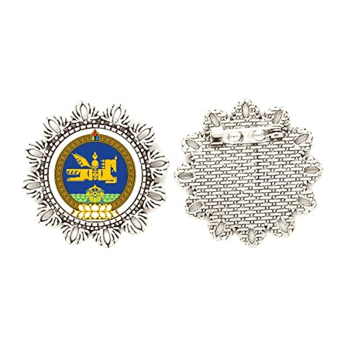 Broche de plata con emblema de Mongolia de alta joyería Art Deco floral
