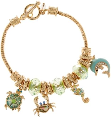 Napier Box Sealife Slider Bracelet, Gold Tone/Green image 3