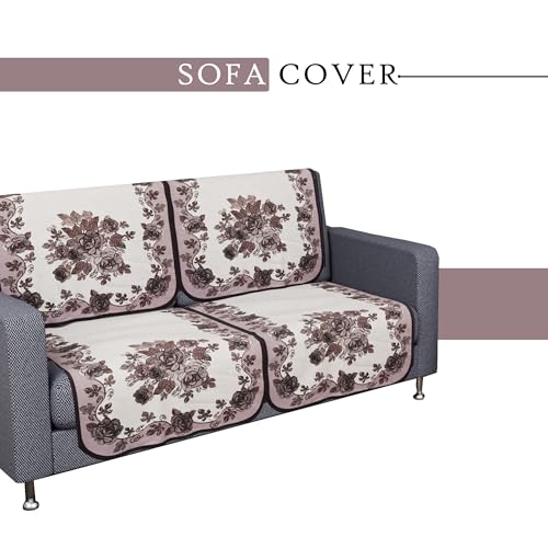 Image of Kuber Industries Sofa Cover | 2+1 Sofa Cover Set | 36x72 Inch | Sofa Cover for Living Room | Net Sofa Slipcover Set | Couch Cover | Blaze-Rose Digital Embroidery Print-640 | Large | Brown